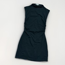 Women's S Reformation Black Alden Mini Dress Mock Neck Side Ruching Fitted LBD