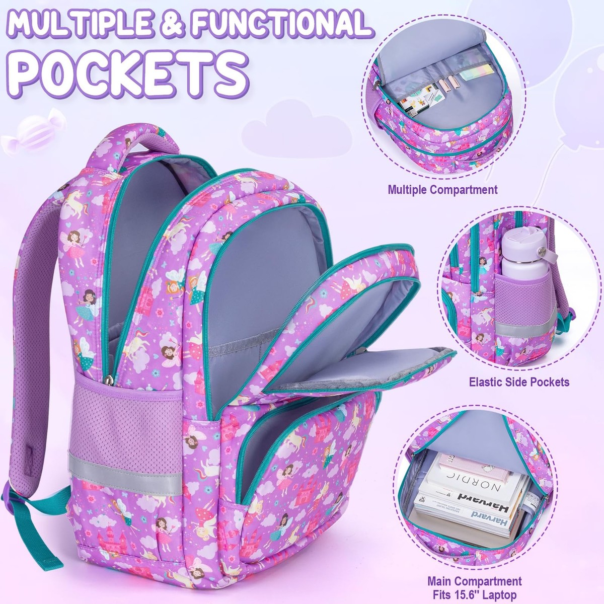 HUGS IDEA 3-Piece School Backpack Set With Insulated Lunch Bag & Pencil Case - Kids Backpack, Large, Personalized Design - View #3