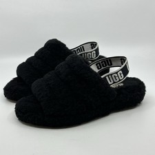 UGG Fluff Yeah Womens Cute Slide Slippers 9 Black Sheepskin Slingback Platform