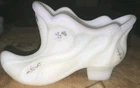 FENTON white opal satin  shoe slipper hand painted lilac purple Signed! ZZ