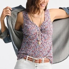 Cabi Multi Color Blue Orange Pink Sleeveless Babydoll Tank Top Size Medium