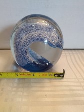 Paperweight Blue Ocean Wave with Art Glass Orb Ball Round 3 Inch