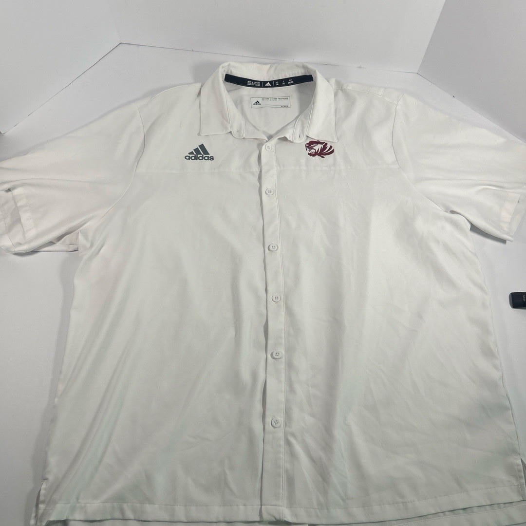 Adidas Polo Shirt Mens Size 2XL White w/ maroon Tigers Logo Athletic Fanwear thumbnail 3
