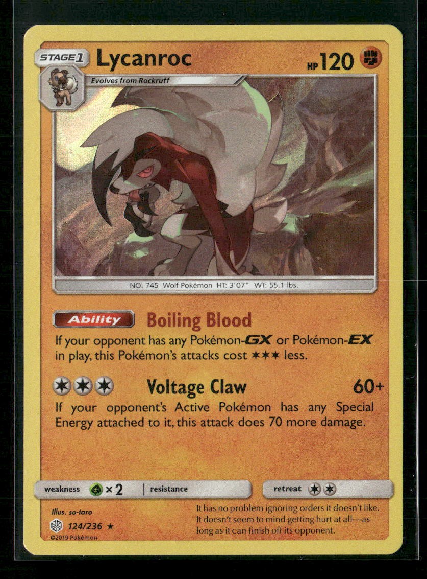 Lycanroc 124/236 Holo Rare Cosmic Eclipse Pokemon Near Mint