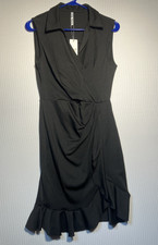 Beachsissi Black Faux Wrap Sleeveless Dress Size Small Ruffled Hem Pullover