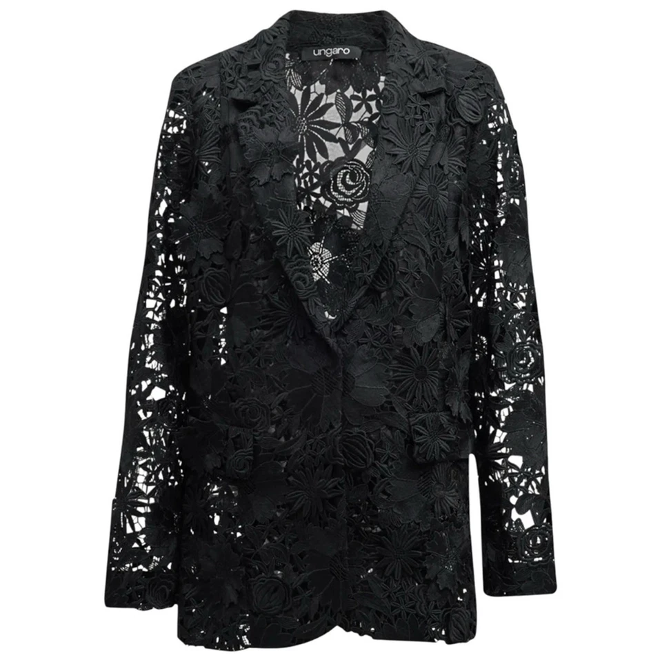 Chaqueta Blazer Ungaro Para Mujer Talla M Negra Kehlani Floral Ojales Frente a Presión Foto 3 de 4