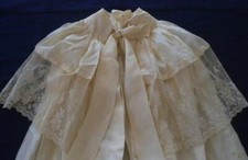Vintage Silk Baby Christening Robe Gown Net Lace Ecru Dress Victorian