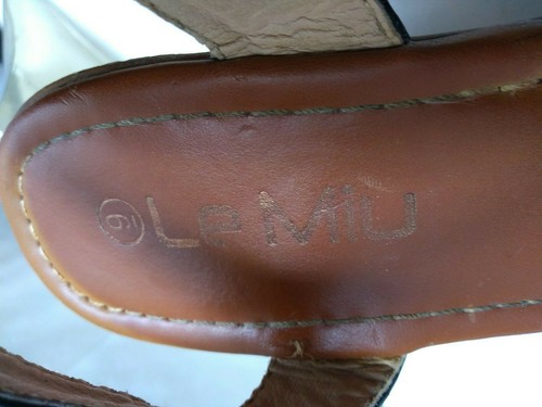 Le Miu Black Leather Ankle Strap Slingback Wedge Heel Sandal Women's Shoes 9M 40 - Picture 9 of 10
