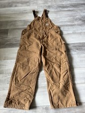 Carhartt Overalls Mens 44x30 Brown Duck Canvas Insulated Bibs Double Knee R02
