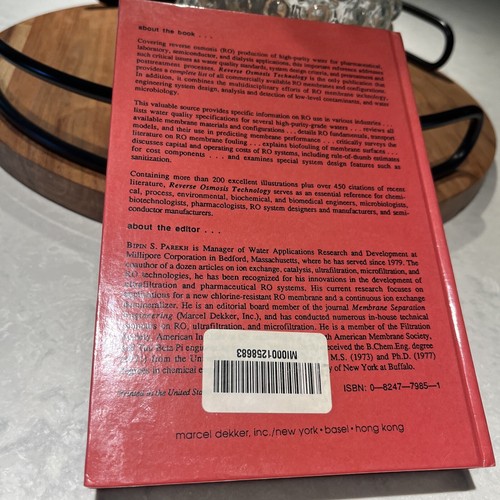 REVERSE OSMOSIS TECHNOLOGY (CHEMICAL INDUSTRIES) By Bipin S. Parekh - Hardcover - Picture 2 of 8