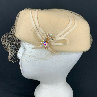cream pillbox hat