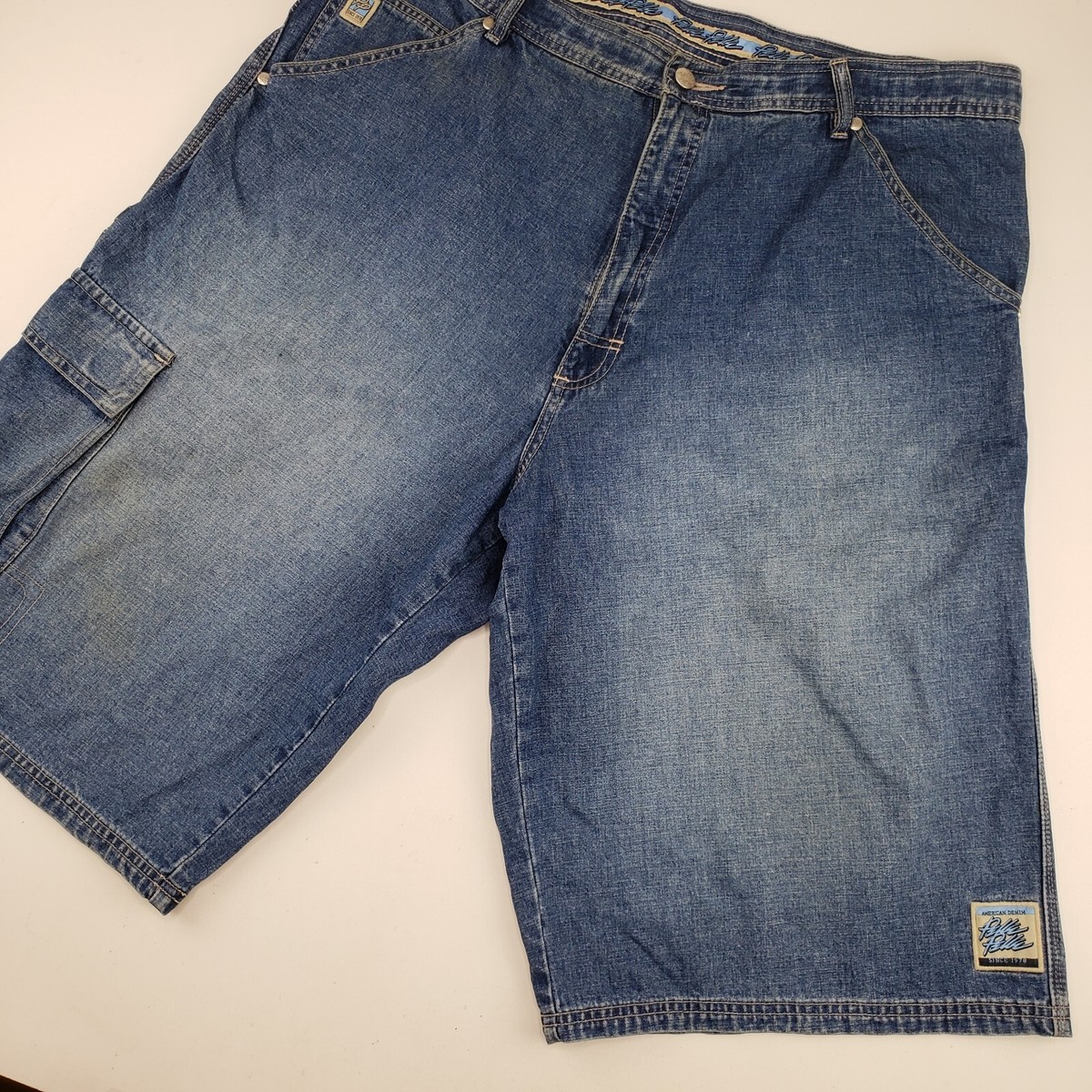パンツ 90s pelle pelle buggy denim shorts jorts Vintage 90s Pelle Pelle Baggy Carpenter Jorts Blue | Depop