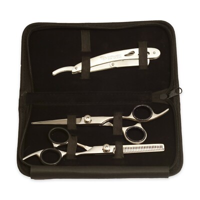Barber Kit (Hair Cutting and Thinning Scissor and Razor), 7'', Polished
