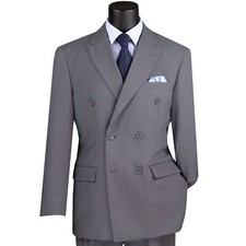 LUCCI Men's Gray Double Breasted Classic Fit Poplin Polyester Suit NEW