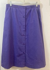 JANTZEN Classics A Line Skirt Button Up Purple Woven Elastic Waist Pockets 14