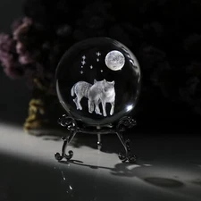 60mm 3D Cat Crystal Ball Paper Weight Figurine 2.36"D x 2.36"W x 3.2"H