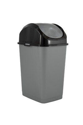Superio Mini Plastic Trash Can with Swing Top Lid Grey/Black 2.25 Gal