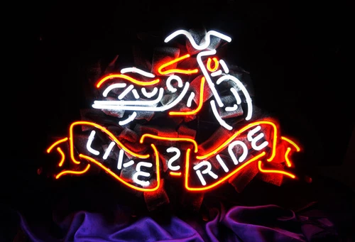 LIVE TO RIDE Motorcycle Vintage Style Neon Sign Light Garage Decor 24"x18"