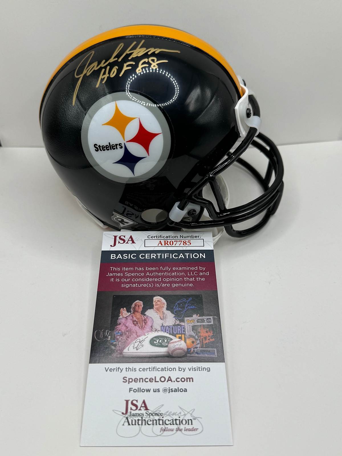 JACK HAM PITTSBURGH STEELERS SIGNED MINI HELMET w/HOF88 JSA 