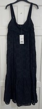 ZARA BLACK CUTWORK EMBROIDERY MIDI STRAPPY DRESS WITH SMOCKED BACK SIZE M NEW