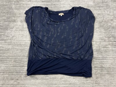 Lavish Top Womens Large Blue Polyester Short Sleeve Blouse Casual