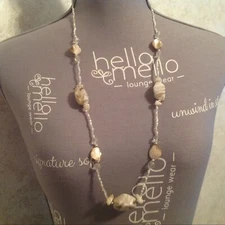 Cream and White Glass and White/Clear Seed Beaded Necklace 30"