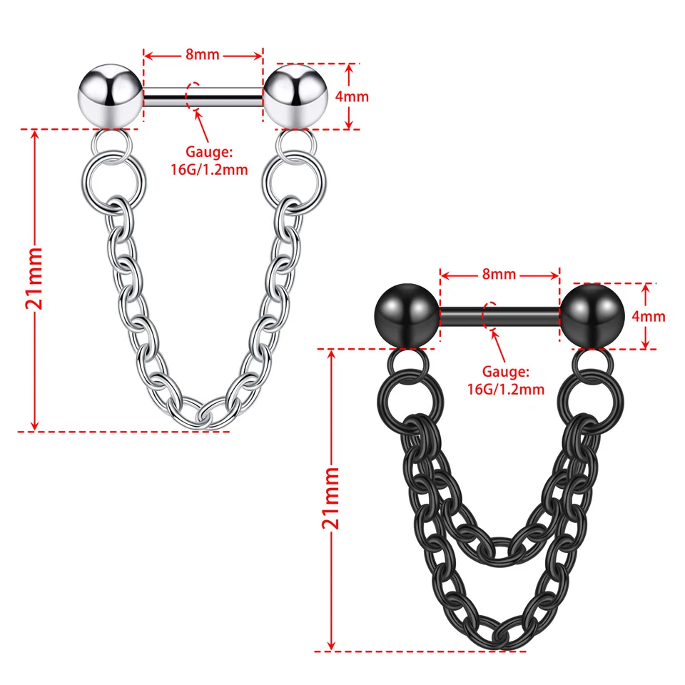 316L стальной нос кольцо цепочка толчок в перегородке кольца хряща серьги пирсинг 16G - Изображение 3 из 4