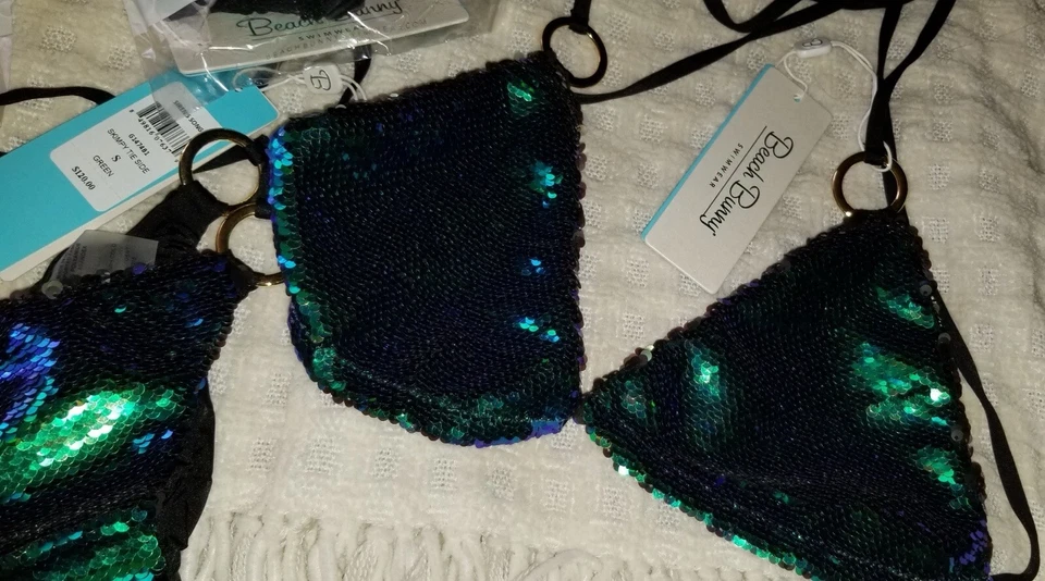 СОВЕРШЕННО НОВЫЙ BEACH BUNNY БИКИНИ СИРЕНА ПЕСНЯ БЛЕСТКИ ЗЕЛЕНЫЙ БОЛЬШОЙ 2ШТ НАБОР ВСЕХ РАЗМЕРОВ - Изображение 4 из 4