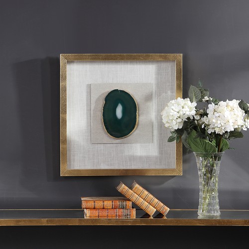 Luxe Gold White Agate Stone Slice Wall Art | Shadow Box Frame Square Sculpture - Picture 2 of 9