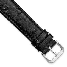 20mm 7.5" Black Ostrich-Style Grain Leather Silver-tone Buckle Watch Band