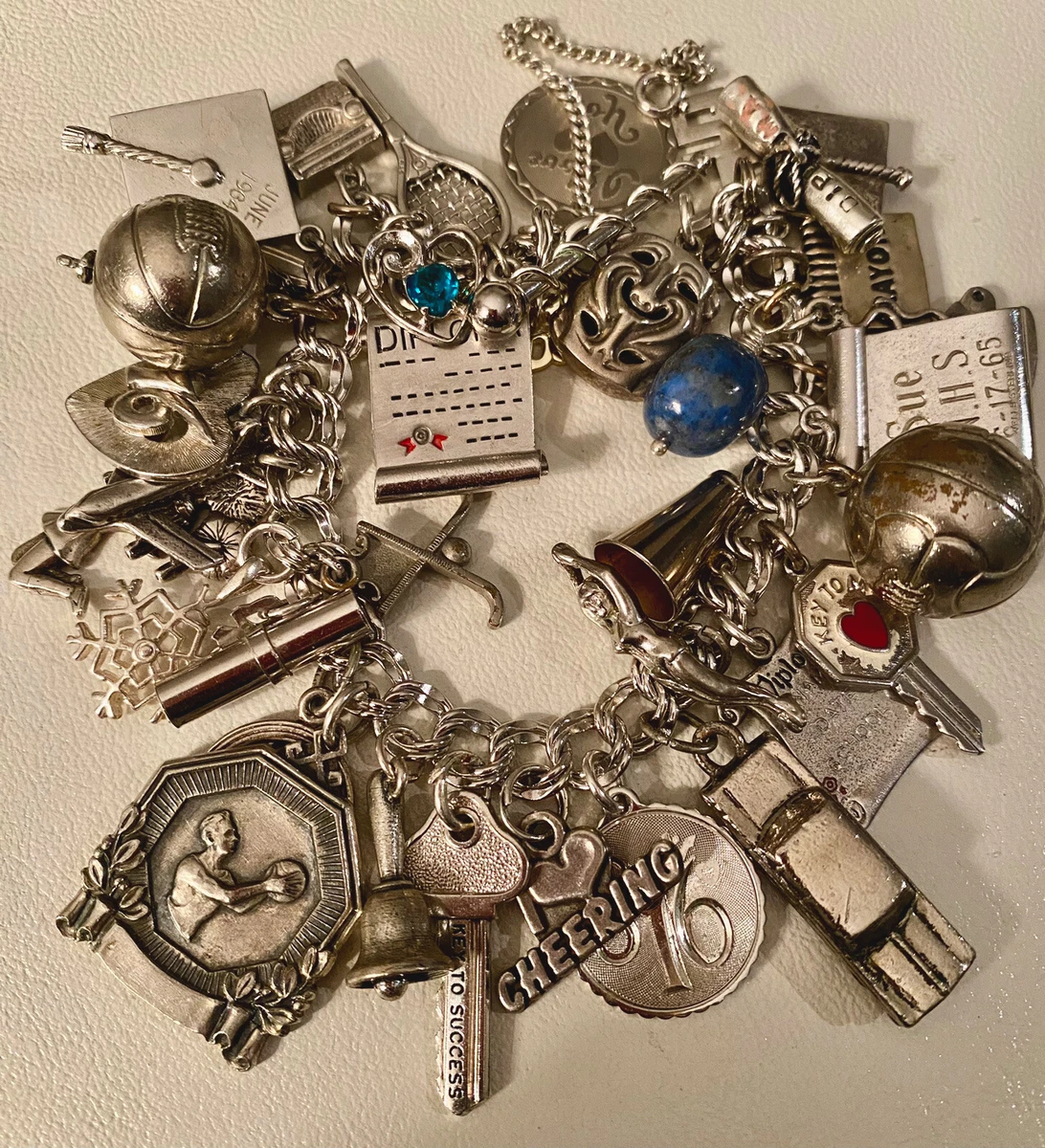 Vintage Sterling Silver Charm Bracelet 29 Charms