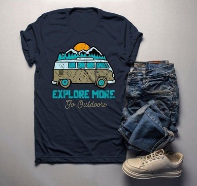 Men's Hipster Explore T shirt Road Trip Shirts Go Outside Vintage Van Graphic Te