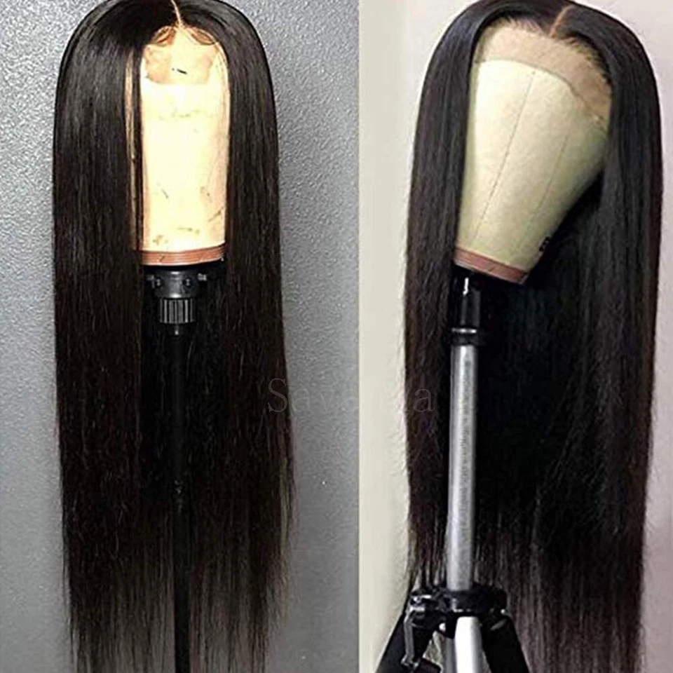 Synthetic Lace Front Wig Black Straight Wigs Heat Resistant Glueless Soft Hair - Image 3 of 4