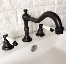 Oil Rubbed Bronze Deck Mount Widespread 3 Hole 2 Handle Bathroom Sink Faucet