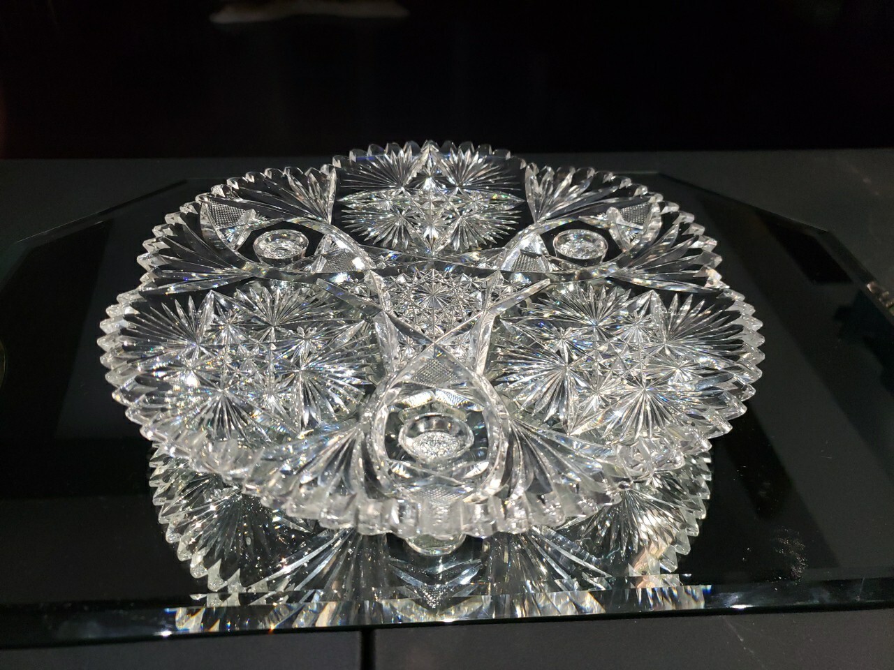 10" Footed Plate. American brilliant period cut glass crystal Signed Fry Fashion