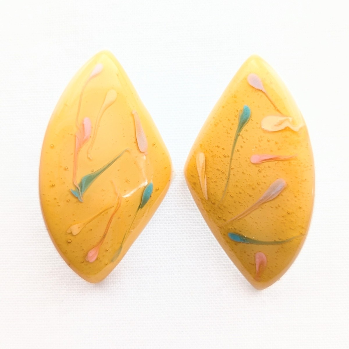 Yellow Stud Earrings Pastel Enamel Mod Bold 80s Abstract Vintage