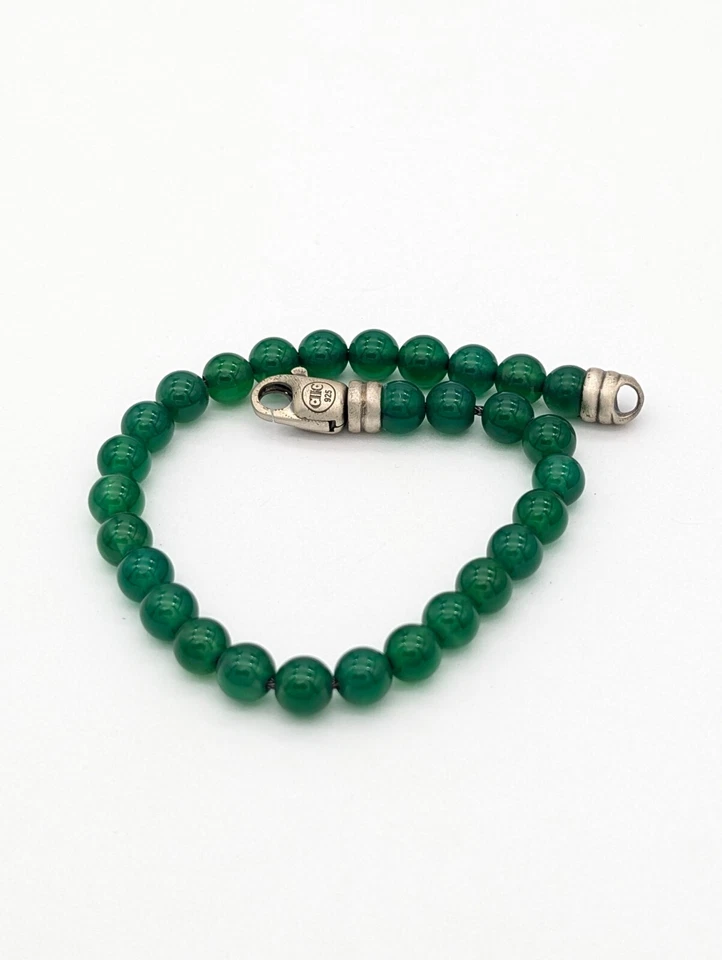 Men’s Green Onyx Bead Bracelet Sterling Silver Handmade Spiritual Jewelry - Image 3 of 4