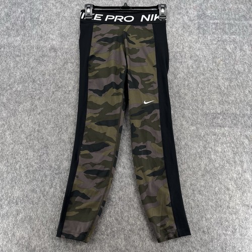 Nike Pro Womens Green Camo Athletic Crop Tights Size S