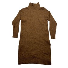 Uniqlo Brown Wool Blend Turtleneck Knit Sweater Dress XS 434751 Side Slits