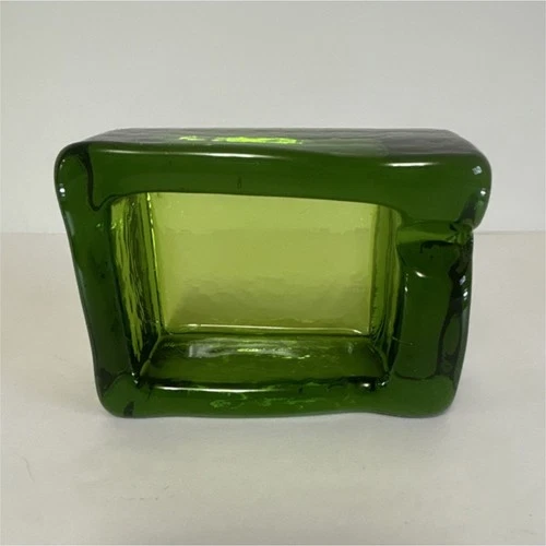 BLENKO Green Art Glass Hand Blown Glass Rectangular Ashtray  4.5" unmarked