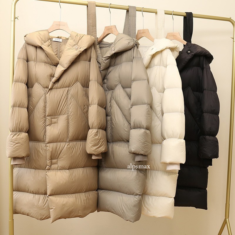 Thickened 90% White Duck Down Women's Belt Long Hooded Down Jacket Coats Outwear