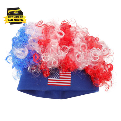 USA Flag Afro Wig for Soccer Fans - Patriotic Red White Blue Curly Costume Headp