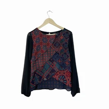Desigual Medium Capas Birmania Top Long Sleeve Blouse Sheer Layered Womens READ