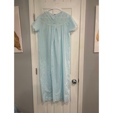 Vintage Katz Light Blue Embroidered Long Nightgown Cottagecore Medium Large