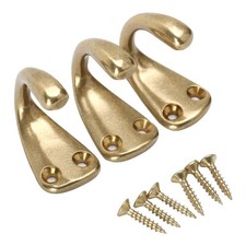 3PCS Vintage Brass Coat and Hat Hooks Wall Hangers for Towel, Scarf, Clothes