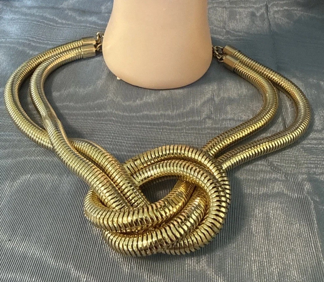 Vintage HSN Bellezza Signed Necklace Double Snake Chain Knotted Design 18k GP image 1