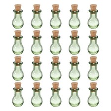 20 Pcs Small Long Bottled Mini Glass Bottles Jars with Cork Stopper, Green
