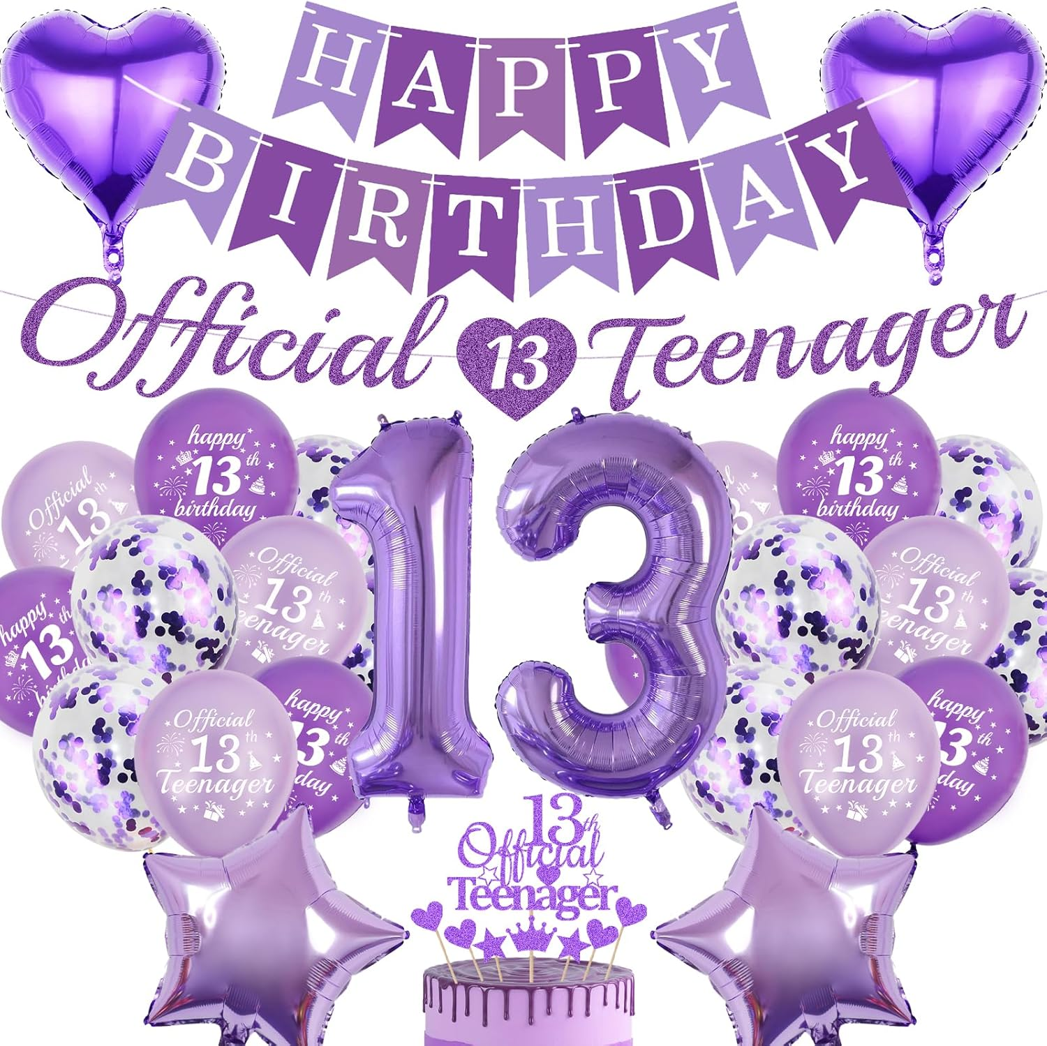 13Th Birthday Decorations Teenagers Party - 36 Pcs Purple Balloons Banner Number