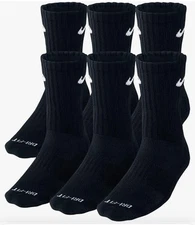 Nike Dri Fit Dry Cushioned Cotton Crew Socks 6 Pairs Large BLACK