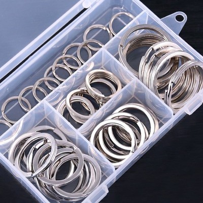 60 Pcs Assorted Multi Purpose Metal Keychain Rings Split Keyrings Flat O Ring